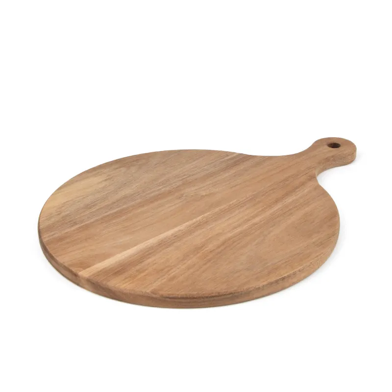 Bloques de cortar con diseño de mango de madera de acacia de calidad al por mayor, tablas de cortar para pizza de frutas y verduras