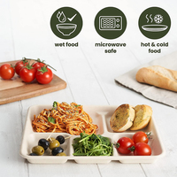 Plateau de service compostable en bagasse de canne à sucre à 5 compartiments, biodégradable et écologique, pour sandwichs, vente en gros