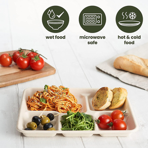 Plateau de service compostable en bagasse de canne à sucre à 5 compartiments, écologique, vente en gros pour la restauration événementielle - Product Image 6