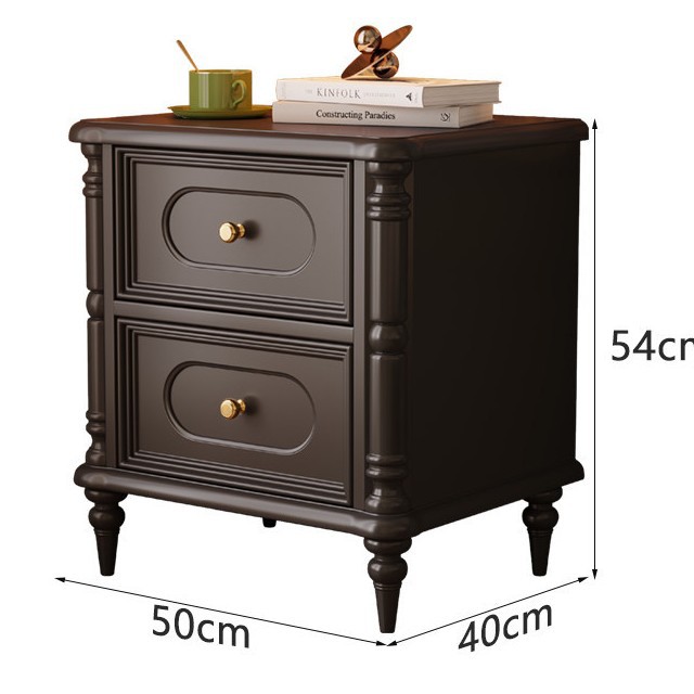 Solid wood bedside table [Black]