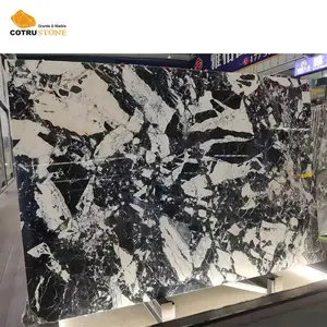 High Quality Unique Napoleon Black Marble Luxury Natural Stone With White Veins Bvlgari Black Marble For Interior Decoration