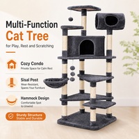 Arbre à chat multi-étages en gros de 165 cm avec tube, niche, hamac et poteau à gratter en sisal pour plusieurs chats
