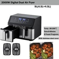 2000W 9L pas cher double pot électrique grande friteuse à air numérique avec 2 paniers à friture indépendants double grille-pain friteuse à air four