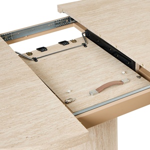 Meubles de maison scandinaves, <span class=keywords><strong>table</strong></span> à manger <span class=keywords><strong>extensible</strong></span> ronde à ovale en MDF travertin de 120 cm pour 4 à 6 personnes - Product Image 5