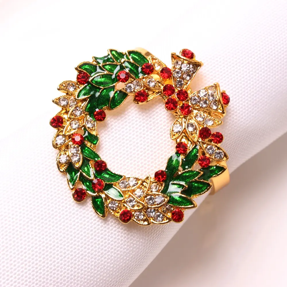 Anel de guardanapo colorido de strass, anel de guardanapo para decoração de mesa em natal e casa