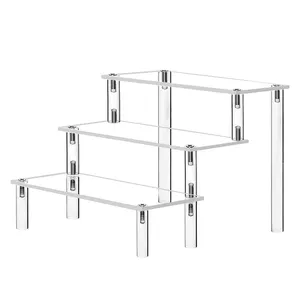 F-Pops Figuras Acrílico Riser Soporte de exhibición Estante Transparente Estantes de exhibición de 3 niveles