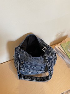 Retro Solid Color Small Sister Casual Shoulder <b>Bag</b> Female <b>College</b> Student Weekend Shopping Multi Layer Crossbody <b>Bag</b> Jeans - Product Image 2