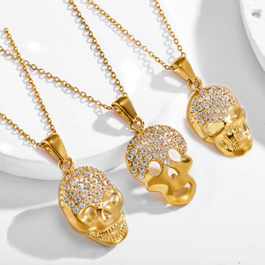 Collier pendentif crâne en acier inoxydable style hip-<span class=keywords><strong>hop</strong></span> rock, plaqué or 18 carats, étanche, bijoux pour hommes style rock - Product Image 1