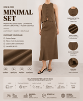 Produsen Busana Wanita Elegan Set Co-ord Cokelat Kancing Katak Cina, Rompi dan Rok Midi