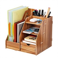 Boîte de rangement en bois multifonction Foska, boîte à bijoux, porte-stylos et crayons de bureau avec tiroir, organiseur de maquillage de bureau, support de papeterie