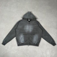 Sweat-shirt à capuche épais doublé polaire pour homme, style vintage streetwear, effet délavé, bords effilochés, double fermeture éclair, qualité supérieure, personnalisé