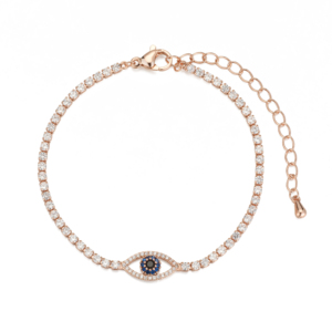 Pulsera de Cadena de Moda con Ojo, Azul, con Pavé de Circonitas, Línea CZ, Latón Chapado en Oro de 14K, Circonita 5A, Para el Trabajo y el Desplazamiento, OEM - Product Image 2