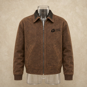 TAIMI Veste en toile marron vintage pour homme, col contrasté, fermeture éclair, coupe décontractée, vêtement d'extérieur - Product Image 2