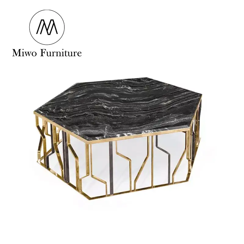 Итальянская роскошная мебель, современный журнальный столик, шестигранный центральный стол, золотые ножки, Мраморная мебель для гостиной на заказ