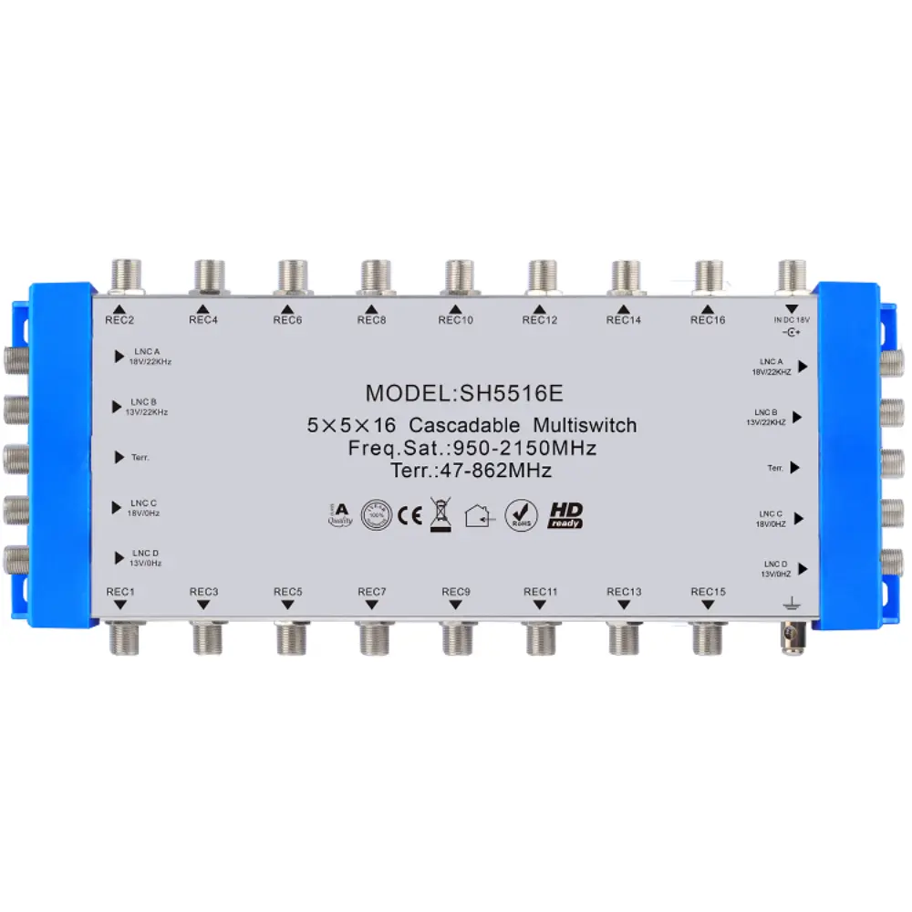 Signal multimédia 5x5x16, avec alimentation intégrée, 2.0, pour SMATV et CATV