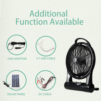 Changrong 12 pouces ventilateur chargeur d'urgence ventilateur de bureau solaire avec panneau solaire et veilleuse LED