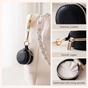 Round Zipper Jewelry Box With Butterfly Charm Black Velvet Interior Elegant Portable Storage <b>Case</b> For <b>Earrings</b> Rings Pendant - Product Image 5