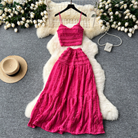 Summer Sweet Ensemble deux pièces pour femmes Top tunique sans manches et jupe taille haute Midi Slim Motif solide Tops courts Longueur