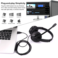 Headset berkabel USB ringan, headphone komputer pusat panggilan PC, earphone musik