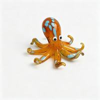 Figurine de pieuvre en verre cristal fait main, taches orange et bleues, décoration côtière, accessoire de bureau, vase de table, écologique, Diwali, mariage
