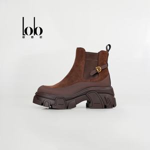 Bottes Chelsea d'hiver rétro pour femmes en cuir véritable talons épais doux confortable anti-glissant à la mode hauteur augmentant - Product Image 2