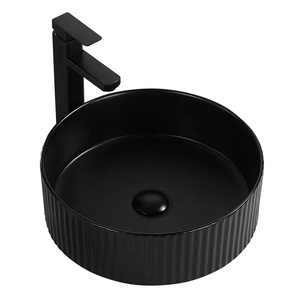 Lavabos en céramique de salle de bain australiens de 16 pouces de haute qualité en <span class=keywords><strong>noir</strong></span> et blanc <span class=keywords><strong>avec</strong></span> des conceptions d'art à la <span class=keywords><strong>main</strong></span> meubles de lavabo à vendre - Product Image 3