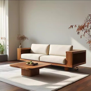 Set di Divani Doppi Creativi in Legno Massello Giapponese Wabi-sabi, Ecologici, per <span class=keywords><strong>B</strong></span>&<span class=keywords><strong>B</strong></span> e Hotel, Divano Multi-posto con Mobile per Soggiorno - Product Image 1