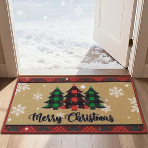 Patrón de decoración de copos de nieve de <span class=keywords><strong>Navidad</strong></span> lavable Alfombrilla de puerta delantera de bienvenida Alfombrillas de puerta de interior antideslizantes absorbentes - Product Image 1