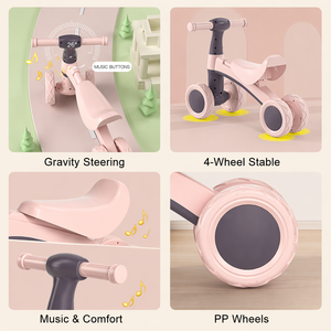 Vélo d'équilibre 4 roues pour enfants, sans pédales, jouet à roulettes, direction par gravité, roues en PP, pour tout-petits et enfants - Vente en gros usine - Product Image 2