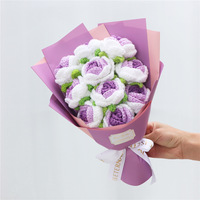Kit de bouquet de roses artificielles en laine tricotée au crochet, dégradé de couleurs, fait main, cadeau de la Saint-Valentin pour petite amie