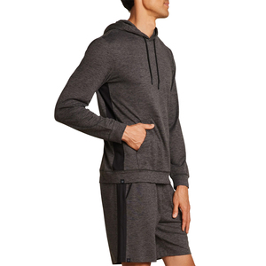 ชุดฮู้ดดี้และกางเกงขาสั้นผู้ชายผ้าเนื้อนุ่ม ระบายอากาศ แห้งเร็ว สีพื้น สไตล์สตรีทแวร์ ชุดลำลองสำหรับฤดูหนาว - Product Image 3