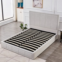 Conception de meubles de chambre à coucher, double reine, king size, couleur ivoire, imitation rembourré, élévateur à gaz, rangement, pouf, cadre de lit double