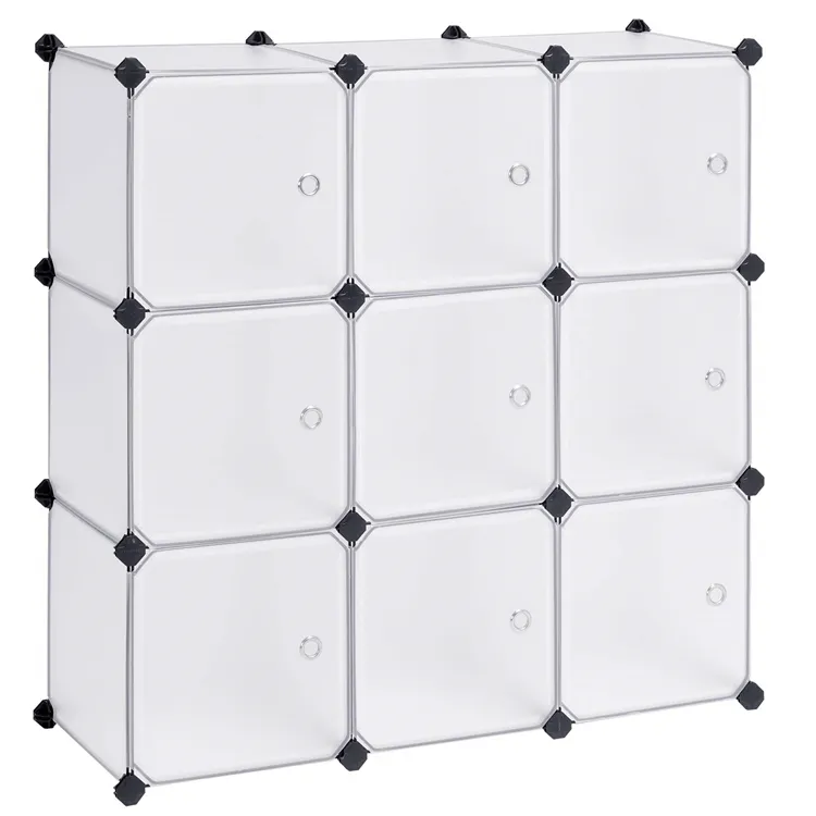 Custom DIY Stackable Cube Plastic Shoes Organizer Racks White 9 Cubes Storage With Door