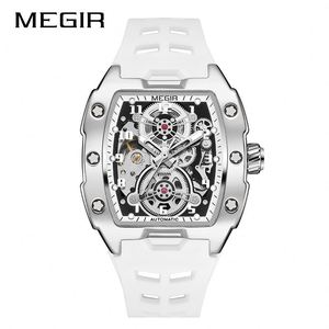 Montre mécanique pour homme Megir 8602, personnalisable avec logo, bracelet en caoutchouc de qualité supérieure, cadran ajouré lumineux, design professionnel. - Product Image 4