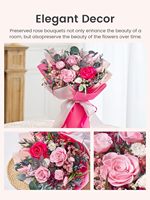 Bouquet de roses rose vif éternelles - Fleurs naturelles longue durée pour la Fête des Mères et la Saint-Valentin - Décoration élégante pour la maison - Coffret cadeau