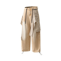 Pantalon ample beige personnalisé à volants pour hommes, streetwear élégant, denim, jeans pour hommes