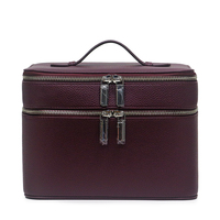 Sac cosmétique en PU grande capacité, double compartiment avec fermeture éclair, organiseur de maquillage portable, étui à maquillage