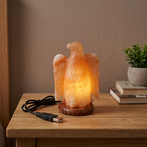 Lampe de Sel de l'Himalaya Miniature USB en Pierre Naturelle avec Base en Bois pour Décoration d'Intérieur, Sculptée à la Main, Qualité Pure, Lampe de Nuit en Sel de l'Himalaya – Offre Spéciale - Product Image 1