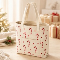 Sac fourre-tout en toile de coton écologique multi-poches, imprimé canne à sucre, sacs de courses réutilisables, sac cadeau de Noël, logo personnalisé