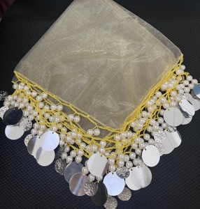 Yalikhta sciarpa di paillettes all'uncinetto fazzoletto quadrato Assyrian Yalikhta per la decorazione della sciarpa di nozze - Product Image 3