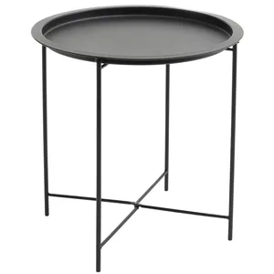 Foldable Side End Sofa Tray Metal Black Small Round Coffee Table Tea Table for Outdoor and Indoor Iron Living Room Furniture