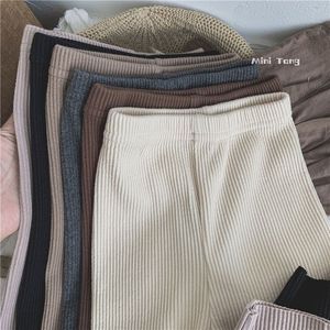 D588 <span class=keywords><strong>Leggings</strong></span> a Coste in Stile Coreano per Bambine, Pantaloni Lunghi Elasticizzati Aderenti Tinta Unita Versatili - Product Image 3