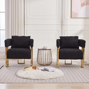 Sillón <span class=keywords><strong>de</strong></span> Lectura Moderno y Ecológico con Cojín <span class=keywords><strong>de</strong></span> Terciopelo Negro y Patas <span class=keywords><strong>de</strong></span> Metal Dorado sin Ruedas para Sala <span class=keywords><strong>de</strong></span> Estar, Dormitorio u Oficina - Product Image 2