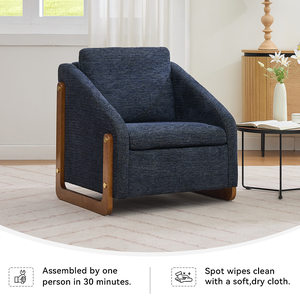 Fauteuil de loisirs moderne en tissu rembourré avec cadre latéral en bois, assise et dossier rembourrés, doux et écologique, pour salon et chambre à coucher - Product Image 6