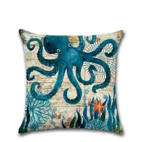 Q026 tartaruga marina motivo a sirena nautica lino in cotone cuscino da tiro cuscino per auto decorazione per la casa divano federa decorativa