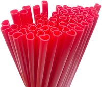 Pailles réutilisables en plastique PP en forme de cœur, roses et rouges, mignonnes, pour bubble tea, milkshake, fêtes de mariage, en vrac
