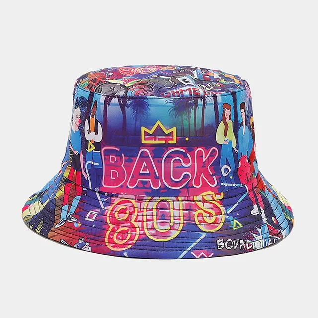 Özel tam baskılı logo yüksek kalite yaz balıkçı şapka geri dönüşümlü pamuk çocuk plaj % güneşlikli kep pamuk hip hop kova şapka