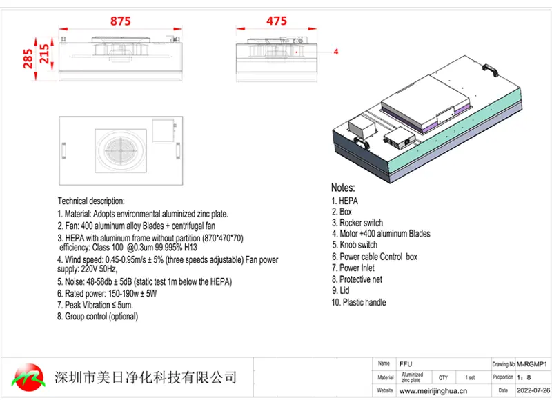 Flow Hood Laminar Mushroom Anti-Static Laminar Flow Hood 4*2' Ffu Hepa Pre-Filter Ffu Fan Filter Unit Hepa