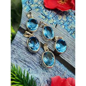 Colgantes de Topacio Azul en Plata 925: Una Sinfonía de Serenidad y Elegancia (UNA PIEZA SOLA) - Product Image 1