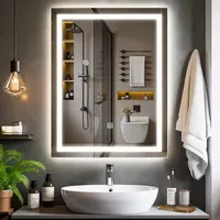 Miroir de salle de bain à LED au design moderne avec interrupteur tactile, 3 niveaux de gradation, rétroéclairé, rectangulaire, mural, miroir cosmétique